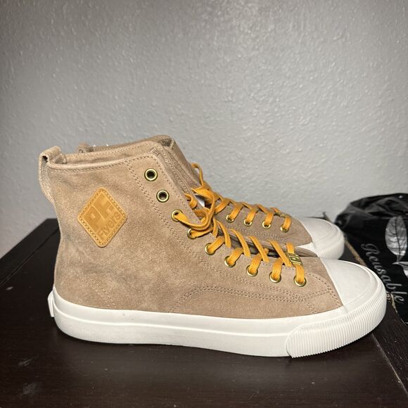 P.F. Flyers Shoes - PF Flyers Shoes Men 7.5 Women 9 Beige Suede Leather Hightop Sneakers Hi Tan Lace